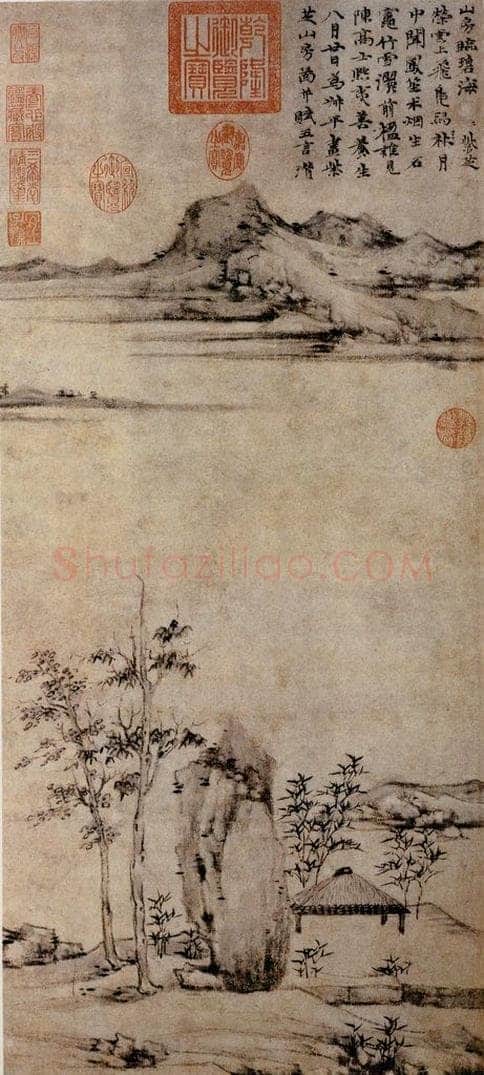 元朝 倪瓒 《紫芝山房图》 书画作品