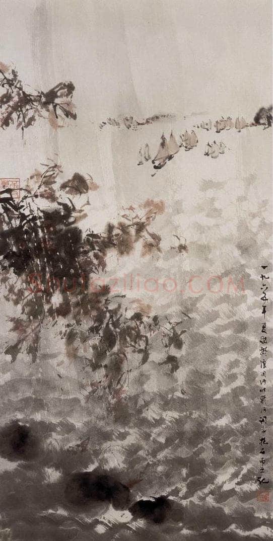 1965年 傅抱石 《毛泽东浪淘沙北戴河诗意》 书画作品