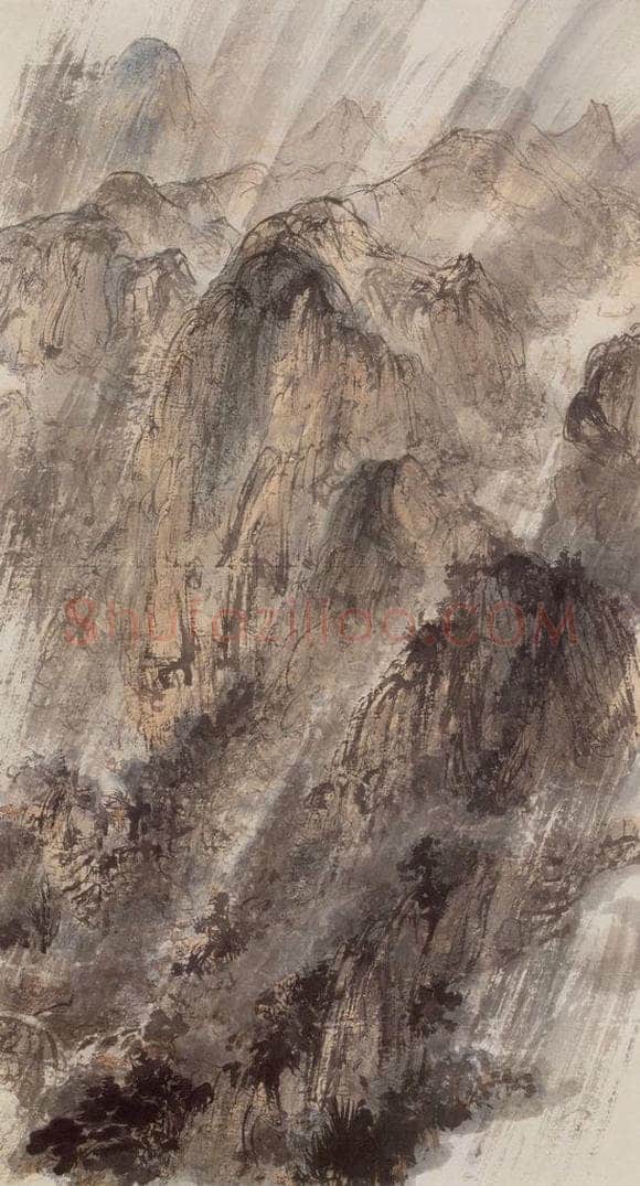 1940年代 傅抱石 《千峰送雨图》 书画作品