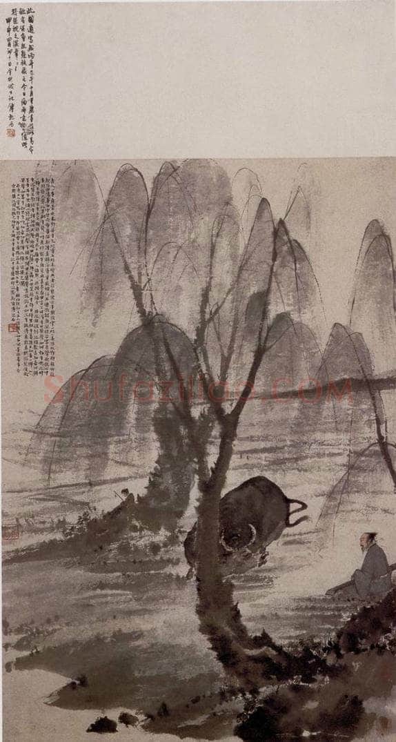 1942年 傅抱石 《对牛弹琴图》 书画作品