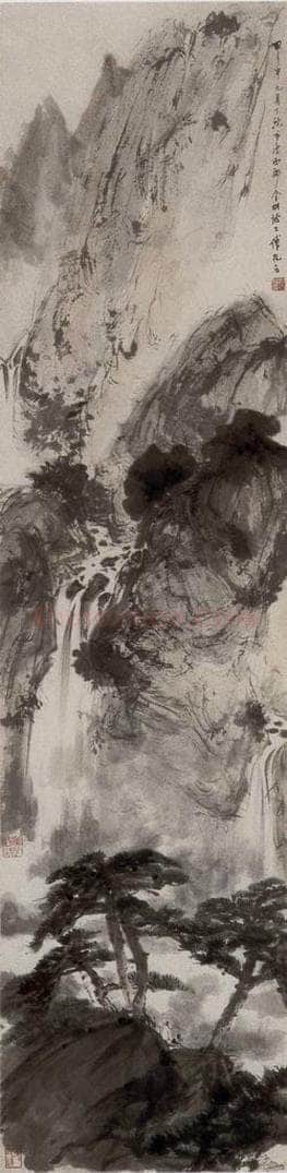1944年 傅抱石 《松蔭观瀑图》 书画作品