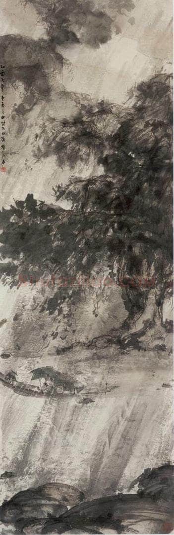 1945年 傅抱石 《风雨归舟》 书画作品