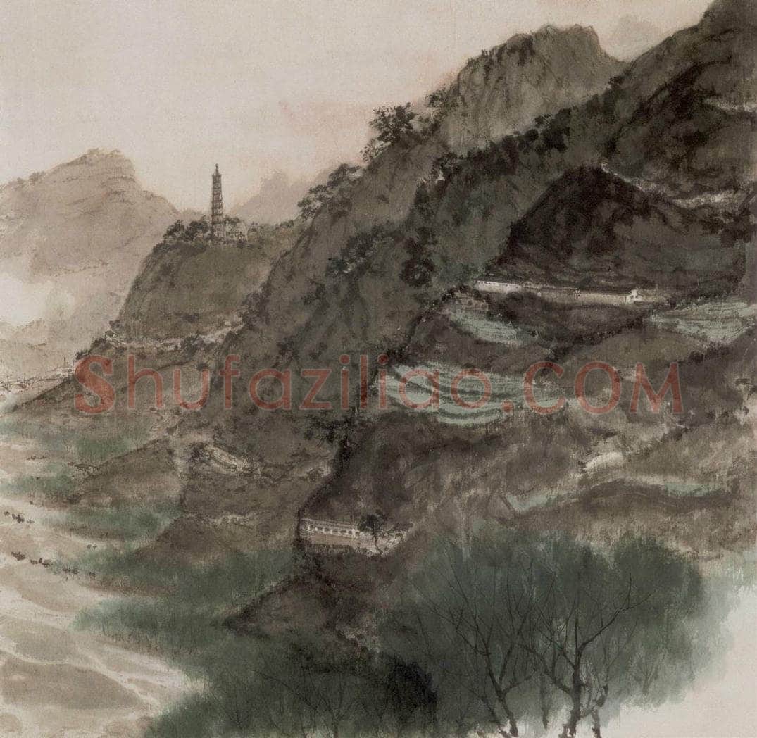 1961年 傅抱石 《陕北风光》 书画作品