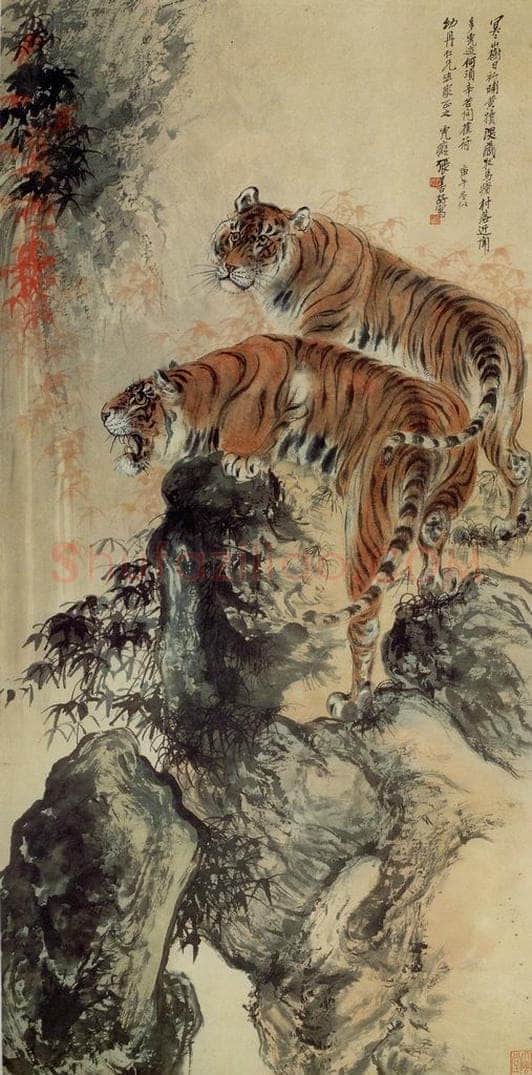 民国 张泽 《秋山双雄》 书画作品