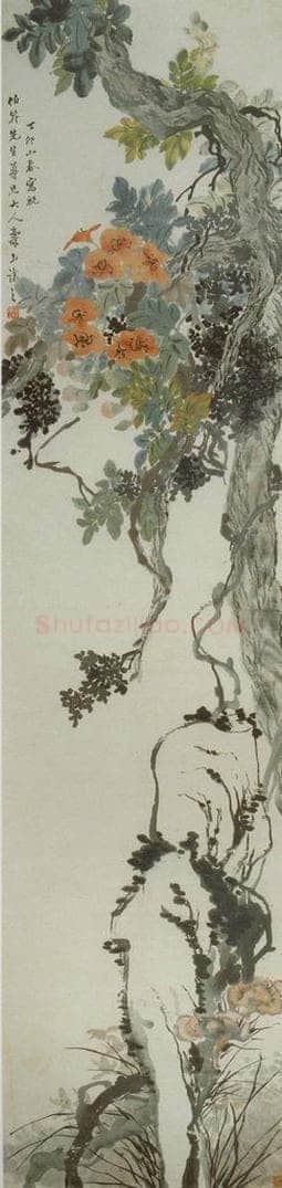 清代 吴熙载 《柏芝凌霄》 书画作品