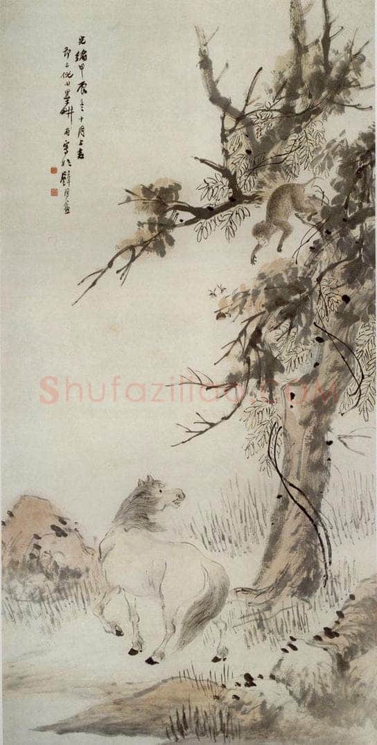 民国 倪田 《马上封侯》 书画作品