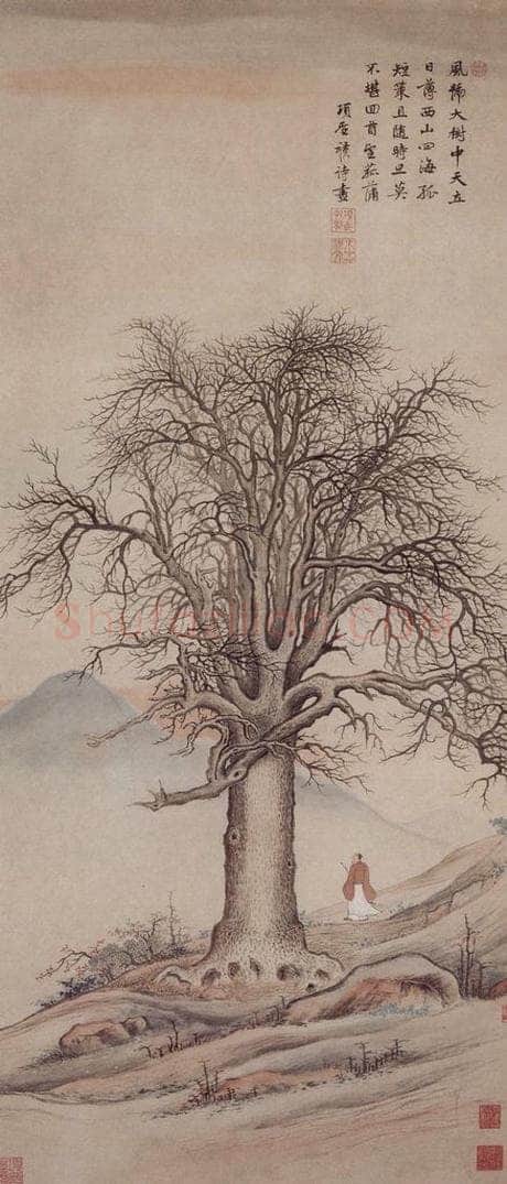 明 项圣谟 《大树风号图轴》 书画作品