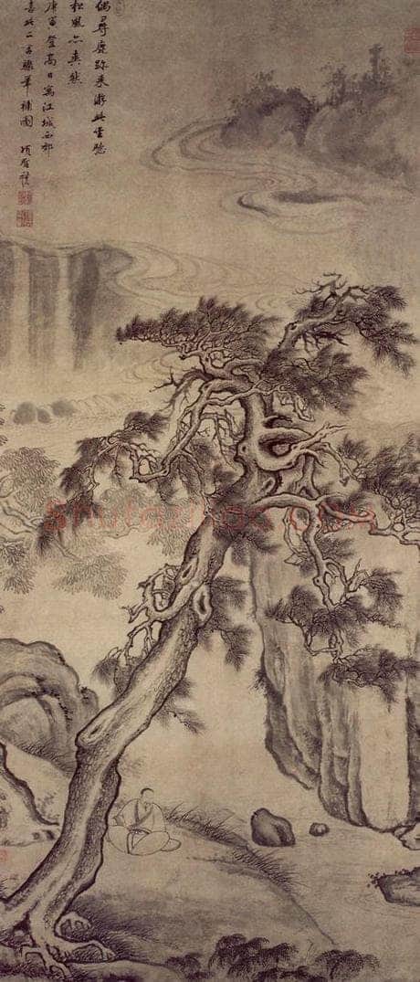 明 项圣谟 《坐听松风图轴》 书画作品