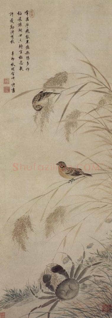 明 项圣谟 《稻蟹图轴》 书画作品