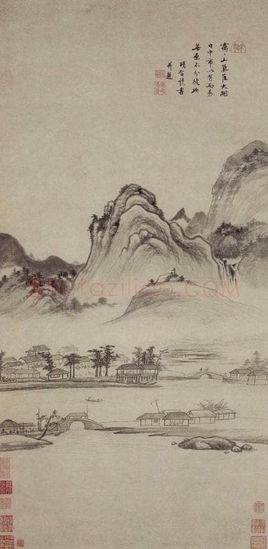 明 项圣谟 《日市图轴》 书画作品