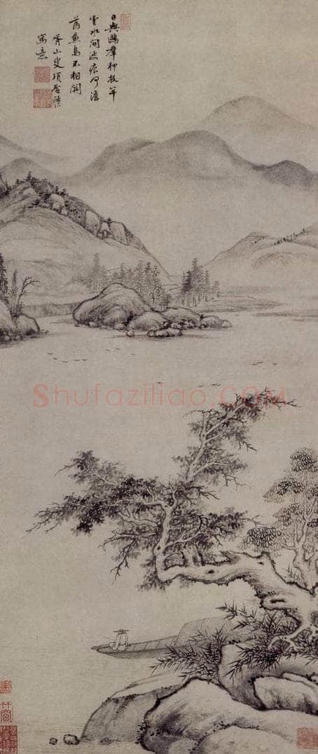 明 项圣谟 《清溪垂钓图轴》 书画作品