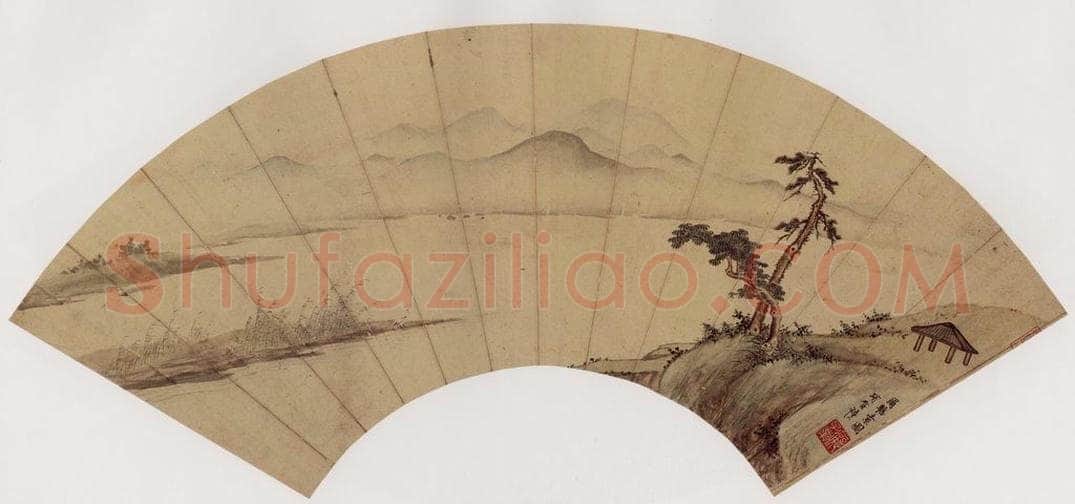 明 项圣谟 《湖平松秀图扇》 书画作品