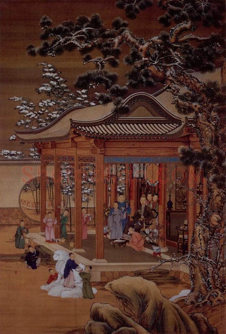 清 朗世宁 《弘历雪景行乐图》 书画作品