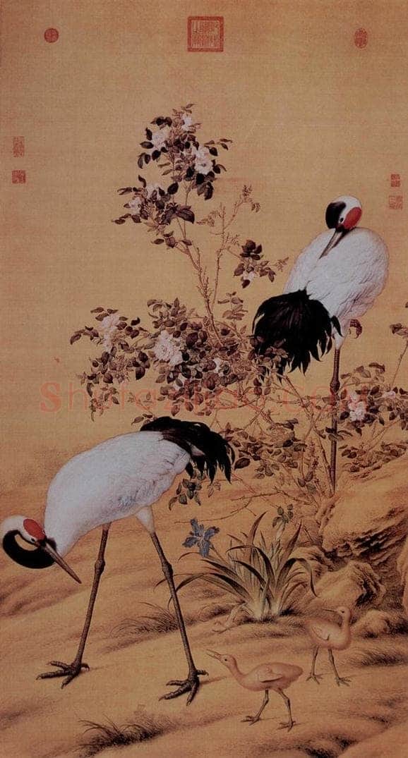清 朗世宁 《花阴双鹤图》 书画作品