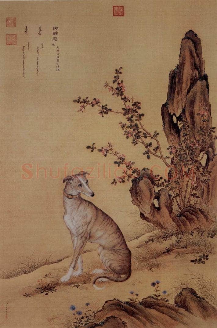 清 朗世宁 《十骏犬——斑锦彪》 书画作品