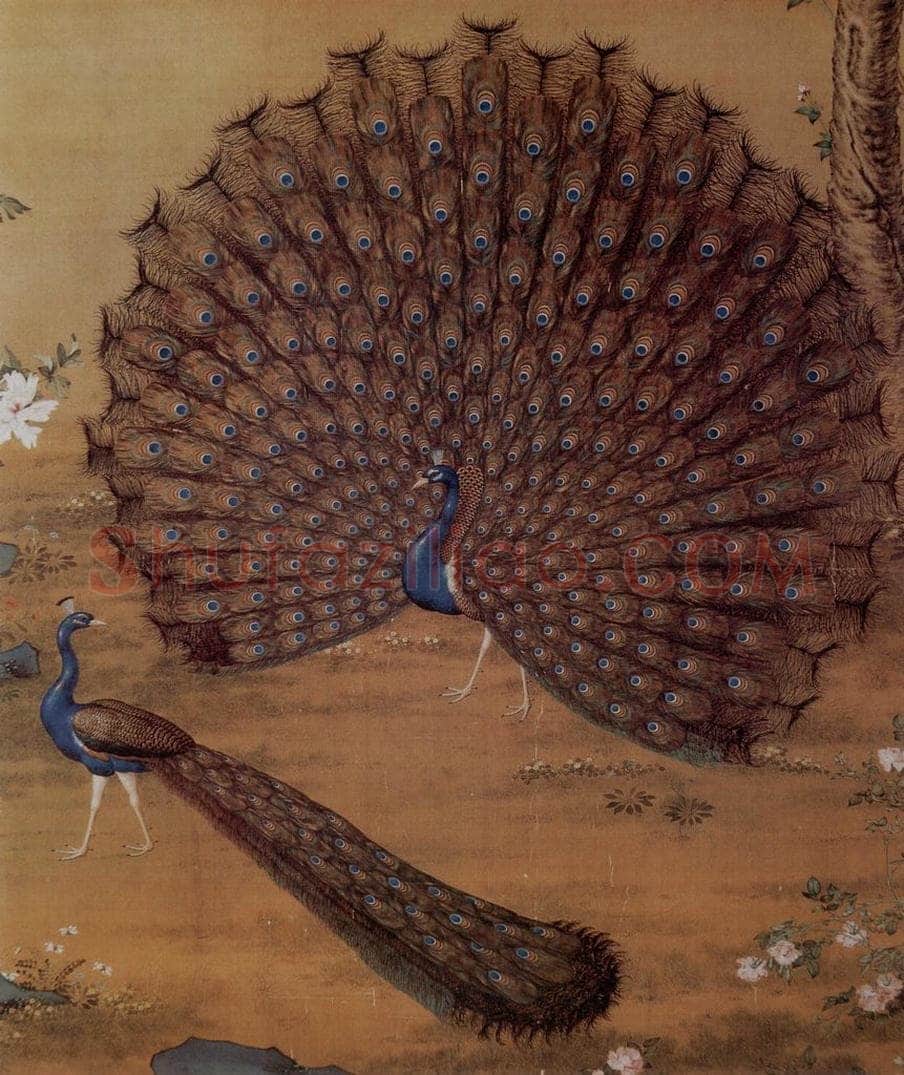 清 朗世宁 《孔雀开屏图》 书画作品