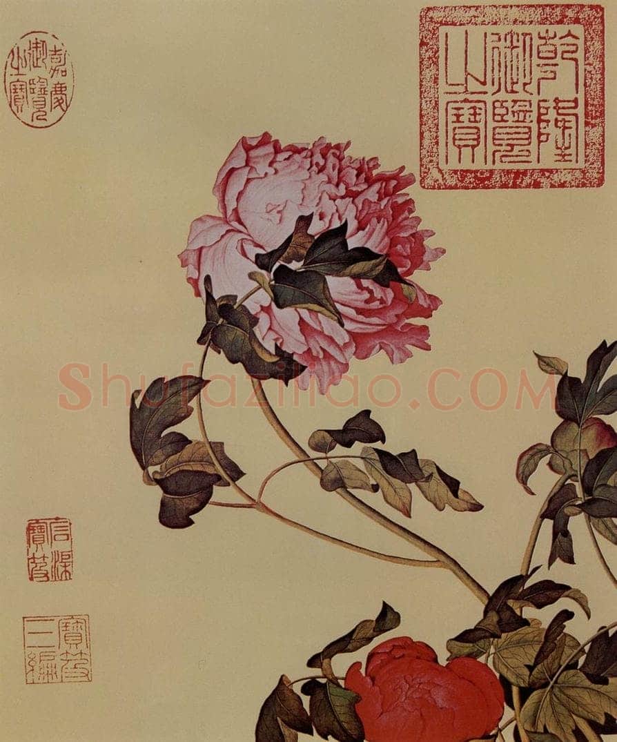 清 朗世宁 《仙萼长春图——牡丹》 书画作品