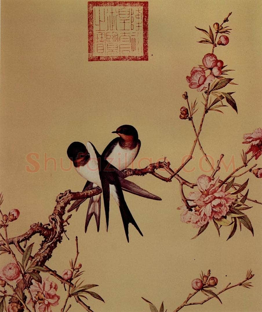 清 朗世宁 《仙萼长春图——桃花》 书画作品