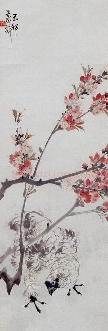 1939 张书旗 桃花鸡 书画作品