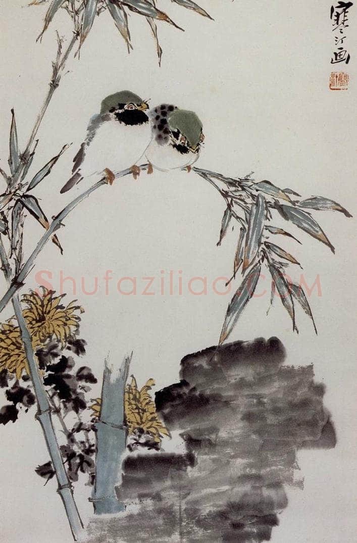 1936 江寒汀 花卉立幅 书画作品