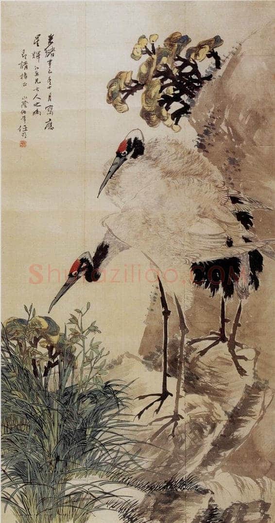 1881 任颐 兰鹤图 书画作品
