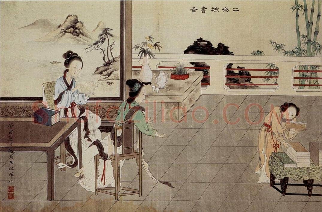 1933 王叔晖 二乔检书图 书画作品