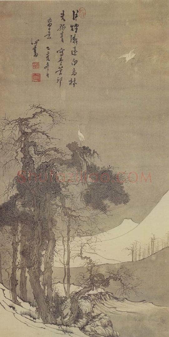1935 溥心畬 寒林白鹭 书画作品