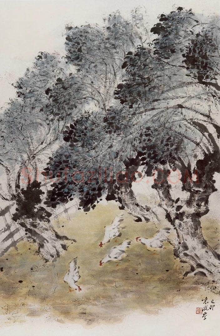 1999年 袁晓岑 《傣寨篱落》 书画作品