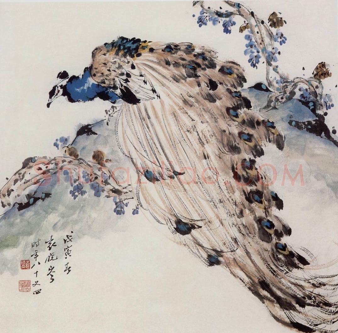1998年 袁晓岑 《翠羽紫云》 书画作品