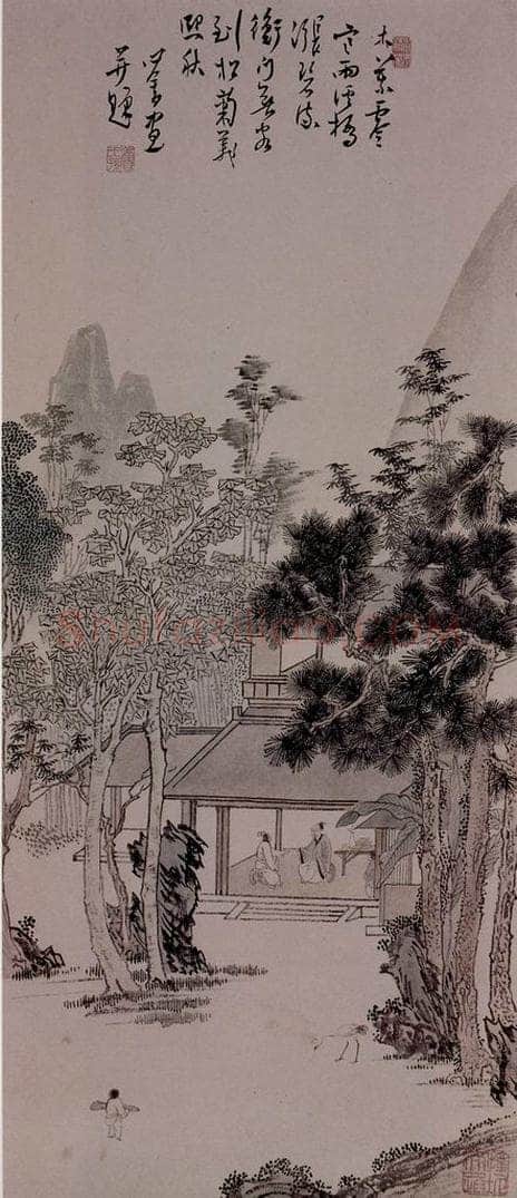  溥心畲 《秋庭待客》 书画作品