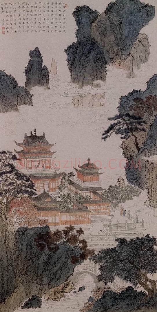  溥心畲 《高山台阁图》 书画作品