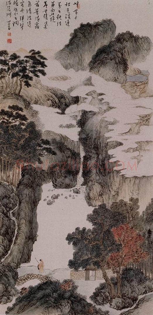  溥心畲 《策仗观瀑图》 书画作品