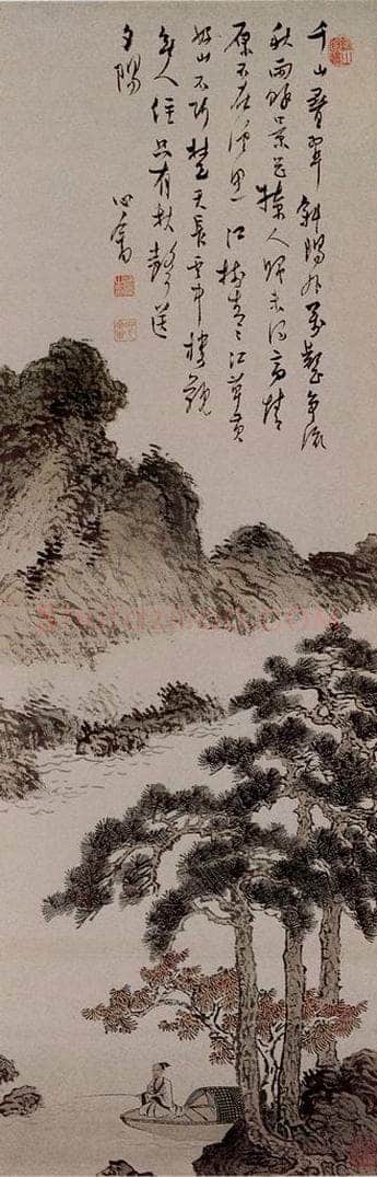  溥心畲 《松荫垂钓》 书画作品