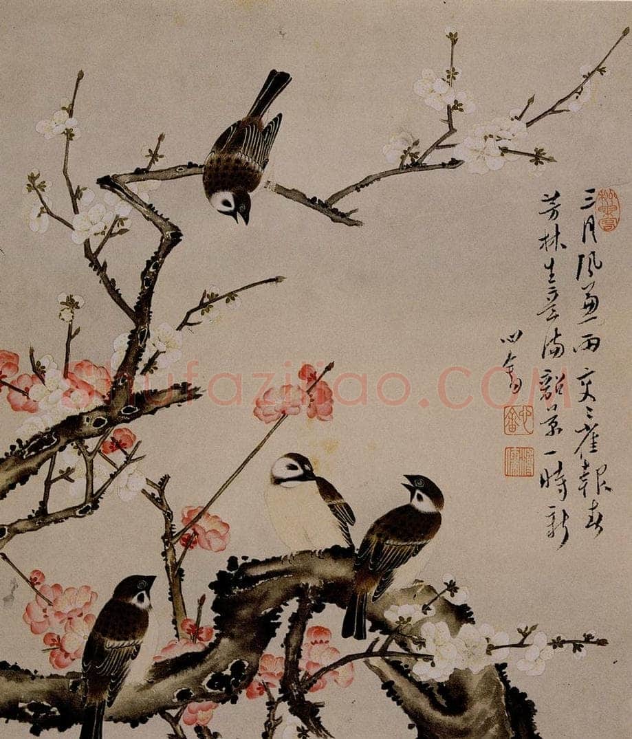  溥心畲 《寒枝春趣》 书画作品