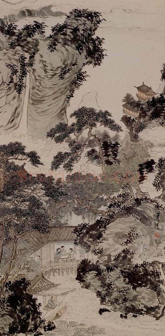  溥心畲 《凉榭对弈图》 书画作品