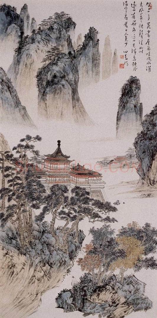  溥心畲 《巨峰琼楼图》 书画作品