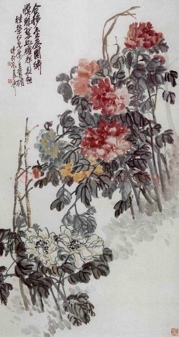 民国 吴昌硕 《五色牡丹》 书画作品