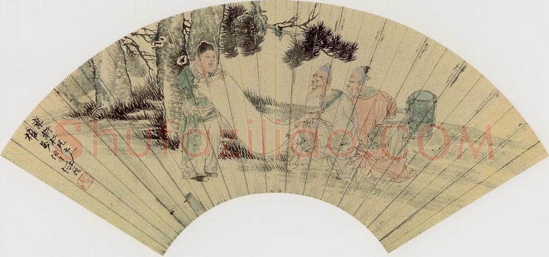 清代 任颐 《二老读画图》 书画作品