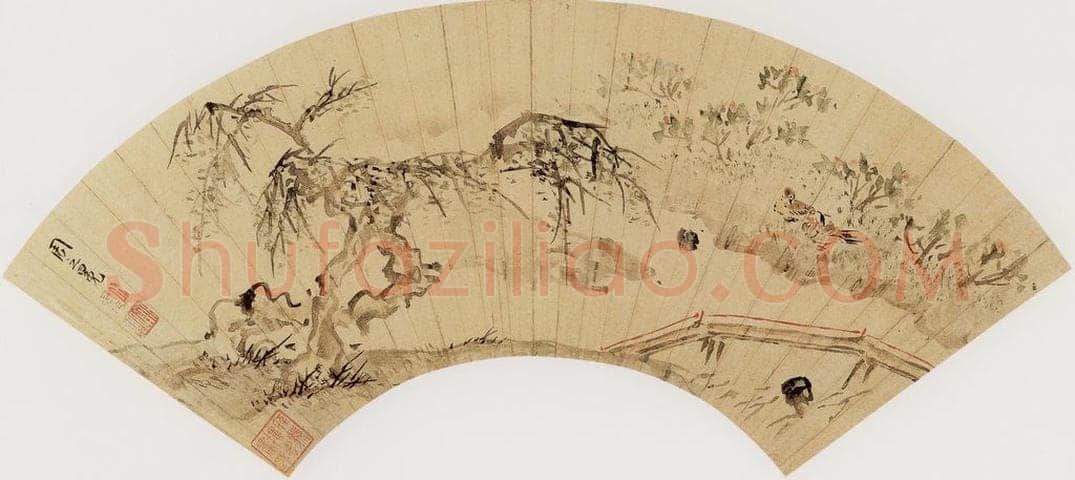 明代 周之冕 《桃花鸳鸯图》 书画作品