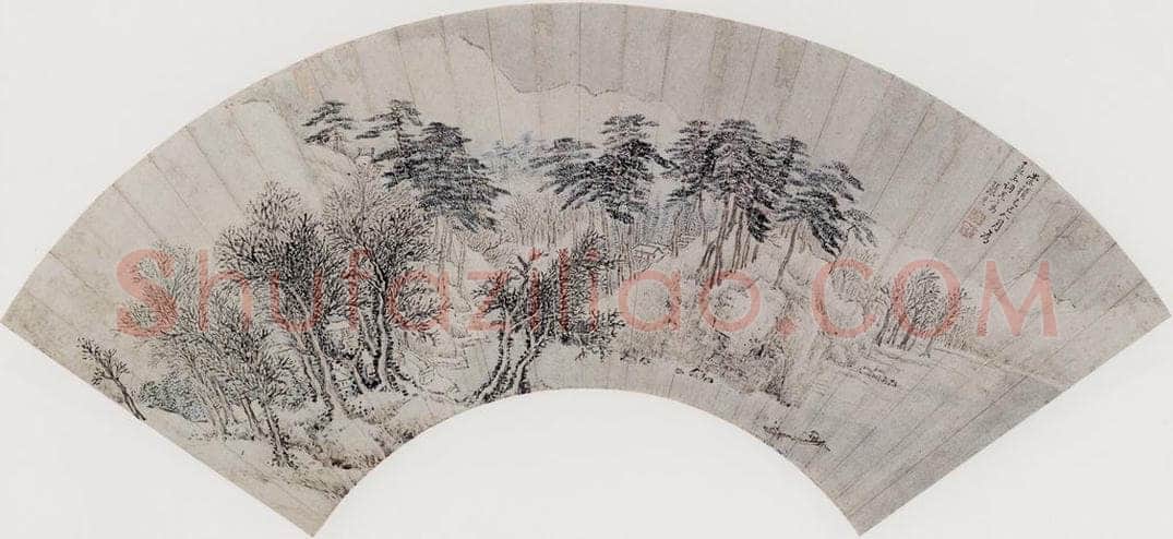 明代 张宏 《雪景图》 书画作品