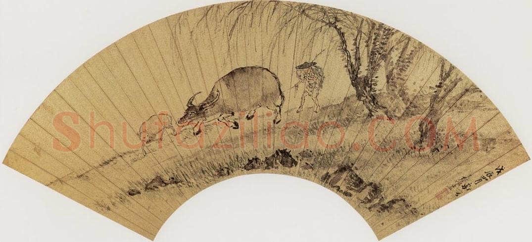 明代 张宏 《牧牛图》 书画作品