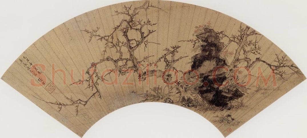 明代 张寅 《梅石水仙图》 书画作品