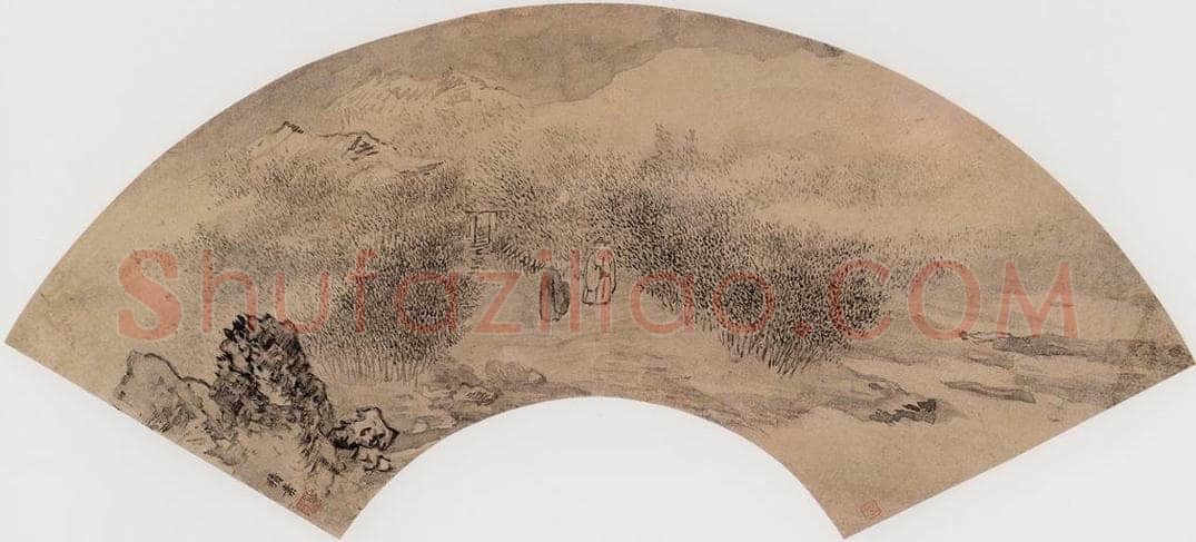 清代 张积素 《山僧揖客图》 书画作品