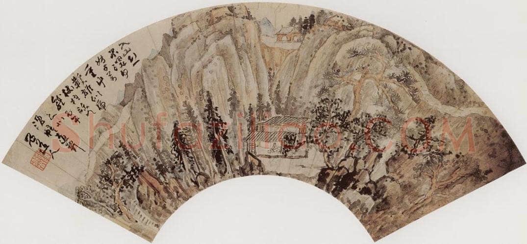 清代 髠残 《溪山松屋图》 书画作品