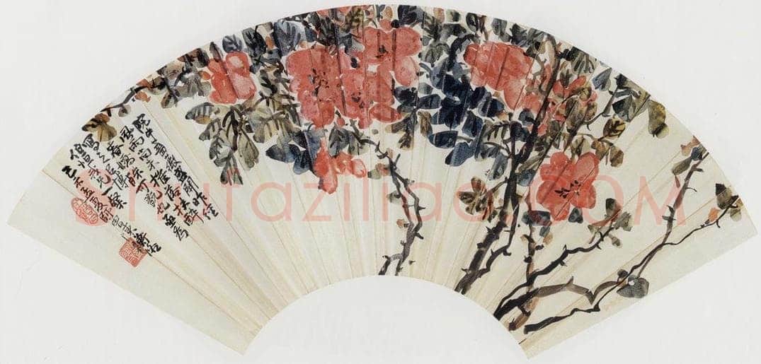 1919年 陈师曾 《蔷薇扇面》 书画作品