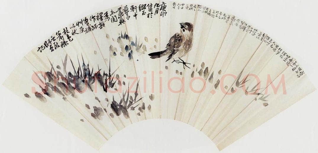1920年 陈师曾 《麻雀扇面》 书画作品