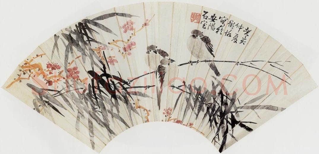 1923年 陈师曾 《花鸟扇面》 书画作品