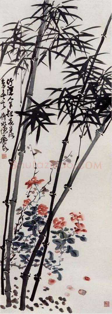 无纪年 陈师曾 《墨竹月季》 书画作品