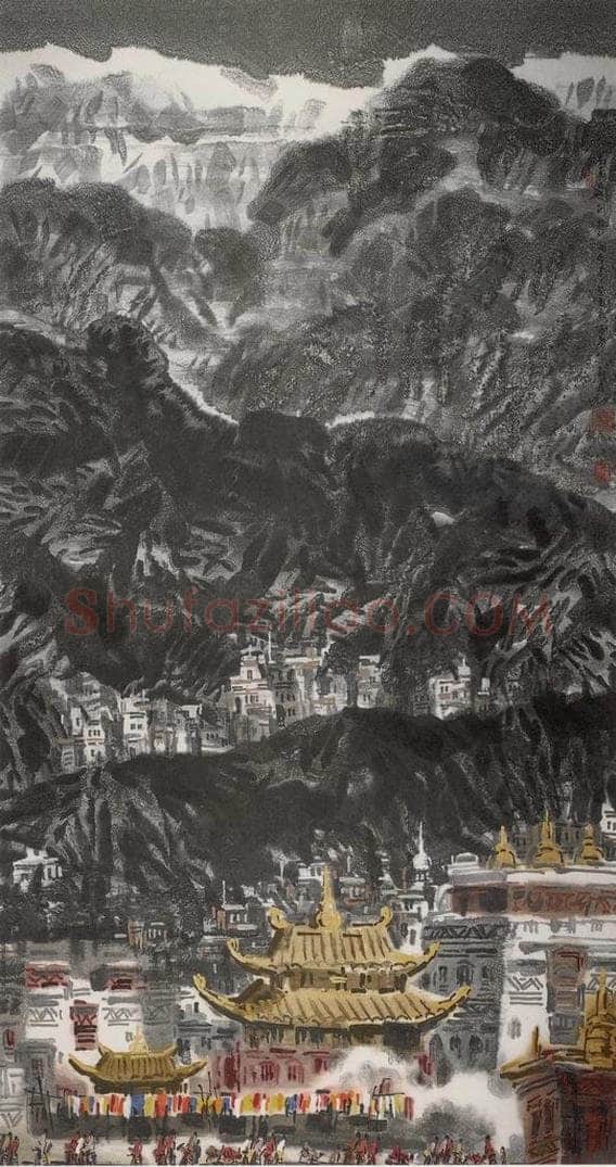 1993年 徐希 《喜马拉雅山下的日喀则》 书画作品