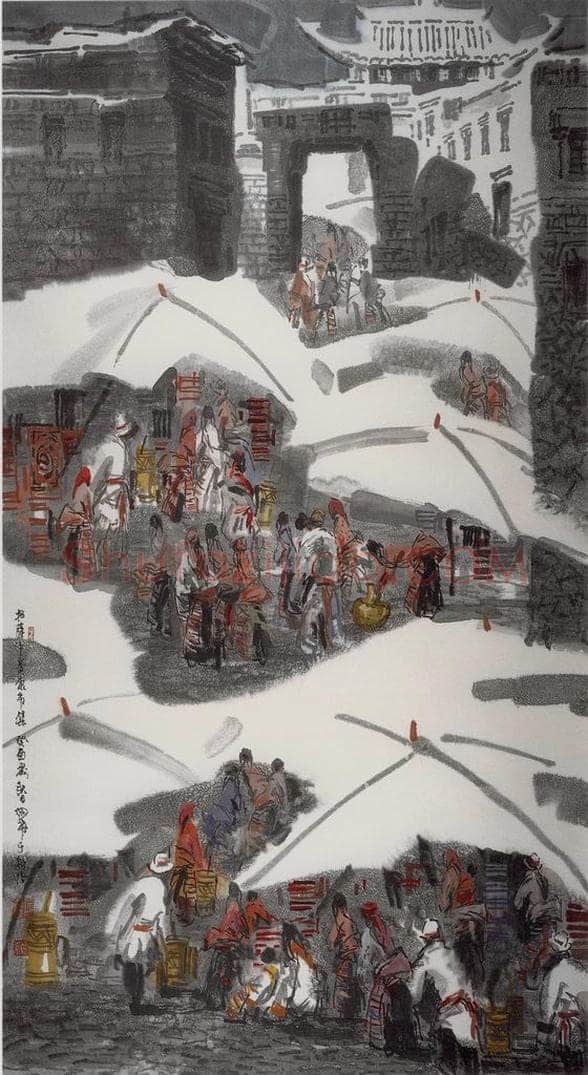 1993年 徐希 《拉萨集市》 书画作品
